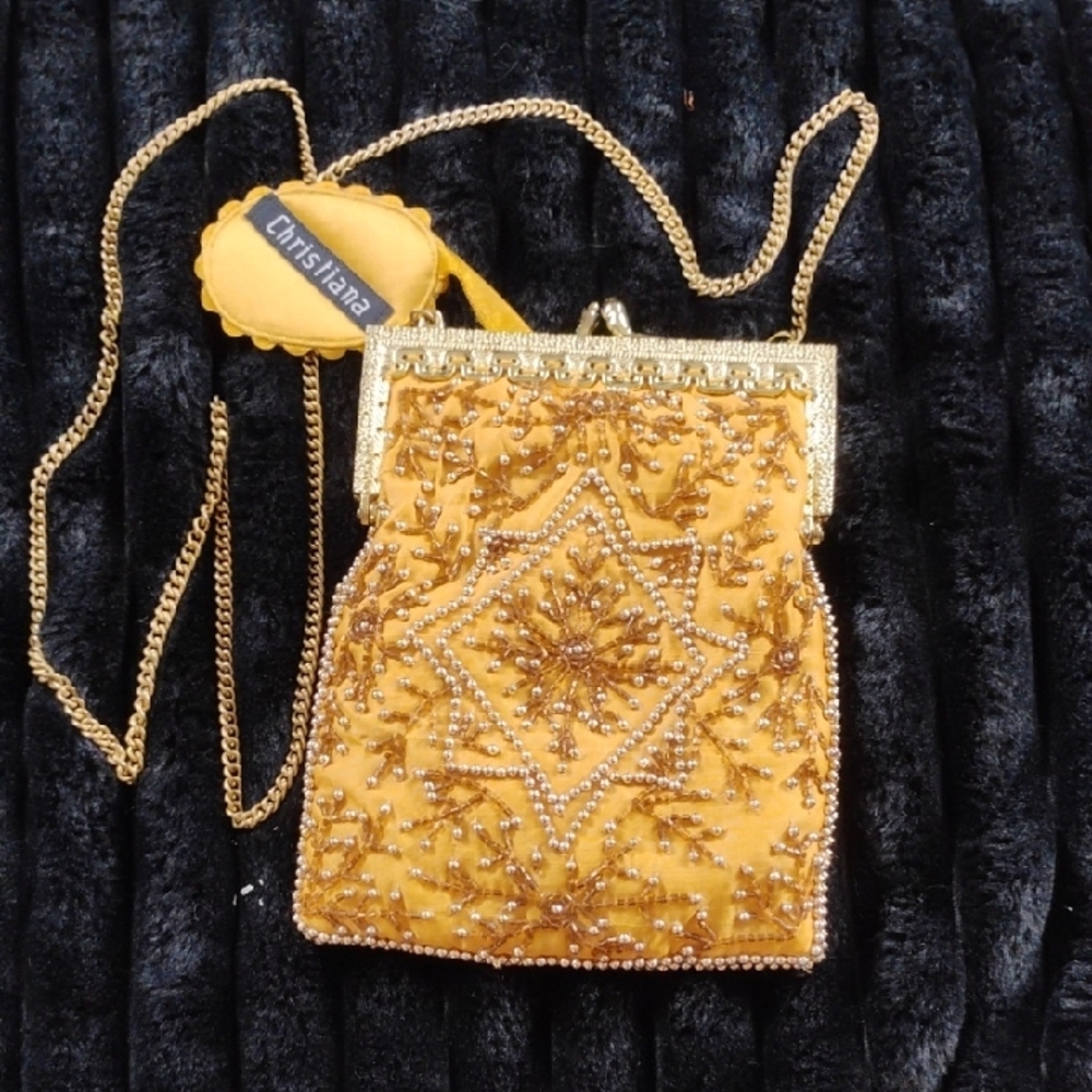Christina Gold Clutch with Ornate Brocade Design